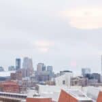 City skyline under cloudy sky