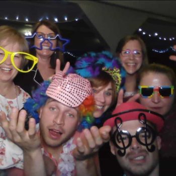 Colorful party with playful accessories.
