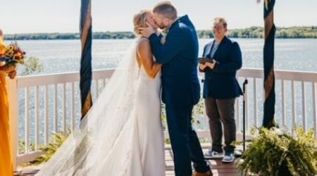 Couple kissing at outdoor wedding, Wedding Ceremony Coverage