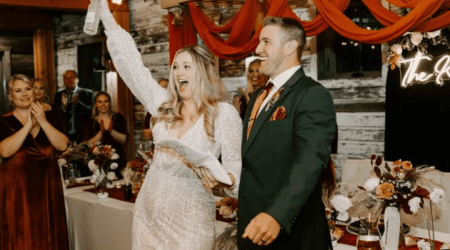 Celebration at a wedding reception.